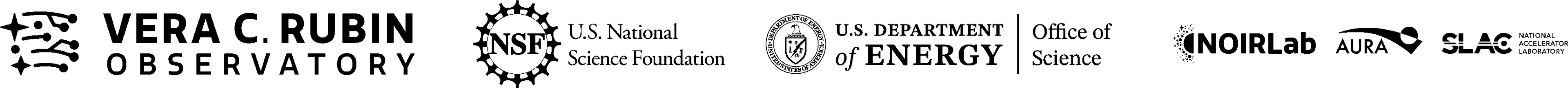 Logos of the Vera C. Rubin Observatory, NSF, US DOE, NOIRLab, AURA, and SLAC.